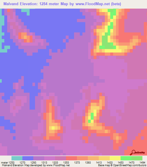 Malvand,Iran Elevation Map