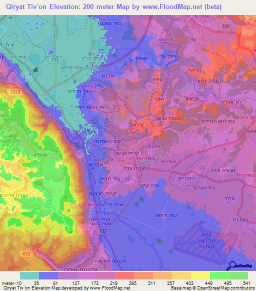 Qiryat Tiv`on,Israel Elevation Map