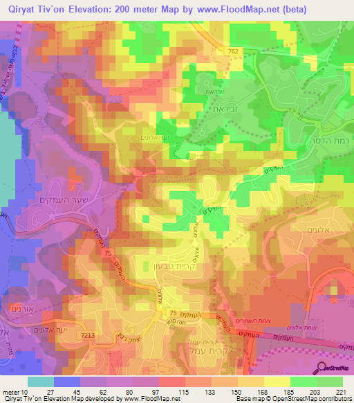 Qiryat Tiv`on,Israel Elevation Map