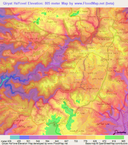 Qiryat HaYovel,Israel Elevation Map