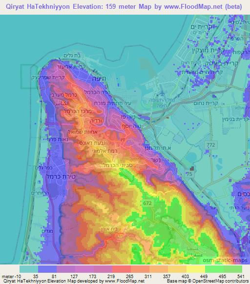 Qiryat HaTekhniyyon,Israel Elevation Map