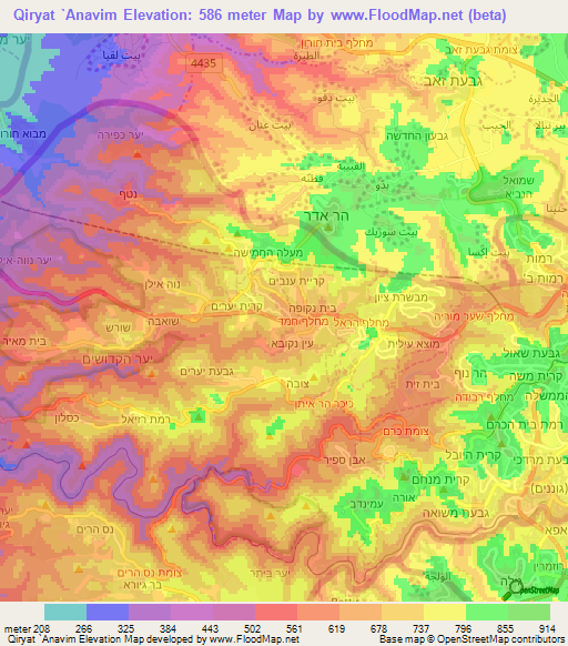 Qiryat `Anavim,Israel Elevation Map