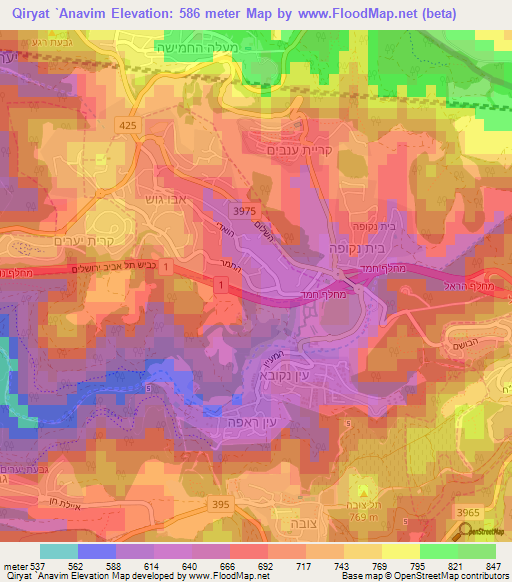 Qiryat `Anavim,Israel Elevation Map
