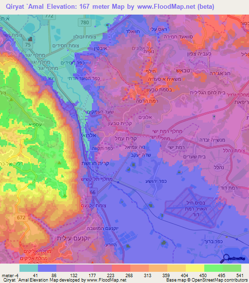Qiryat `Amal,Israel Elevation Map