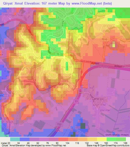 Qiryat `Amal,Israel Elevation Map