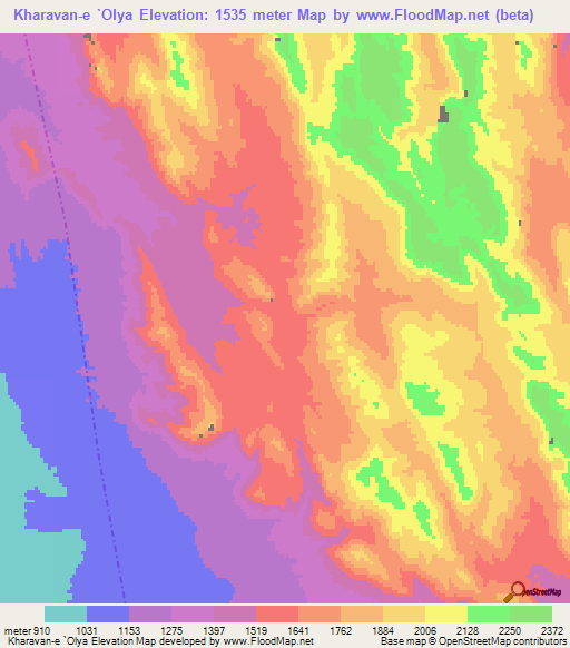 Kharavan-e `Olya,Iran Elevation Map