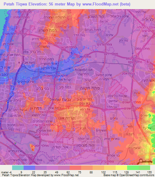 Petah Tiqwa,Israel Elevation Map