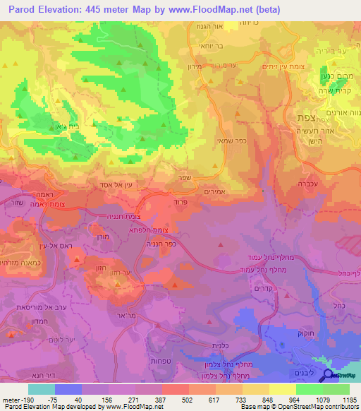 Parod,Israel Elevation Map