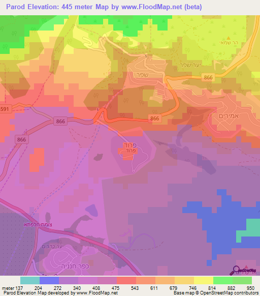 Parod,Israel Elevation Map