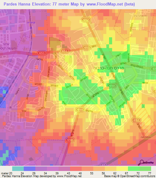 Pardes Hanna,Israel Elevation Map