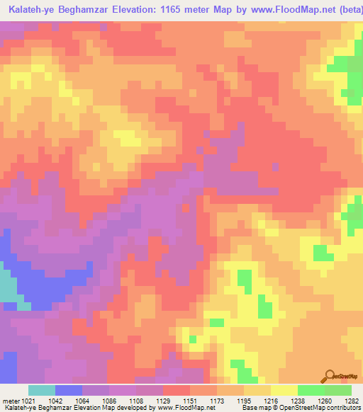 Kalateh-ye Beghamzar,Iran Elevation Map
