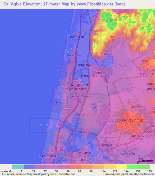 Or `Aqiva,Israel Elevation Map