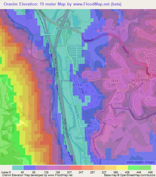 Oranim,Israel Elevation Map