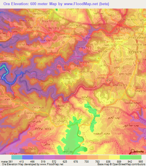Ora,Israel Elevation Map