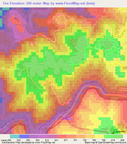 Ora,Israel Elevation Map