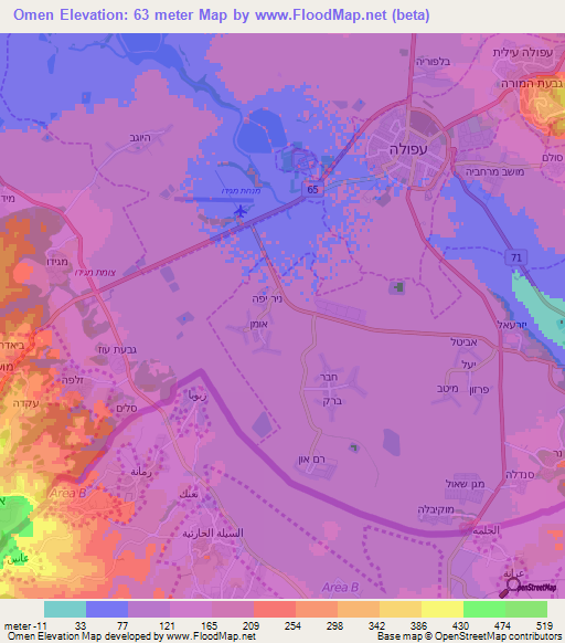 Omen,Israel Elevation Map