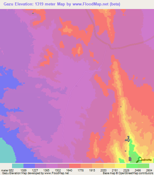 Gazu,Iran Elevation Map