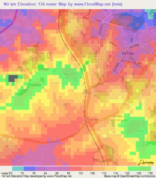 Nir`am,Israel Elevation Map