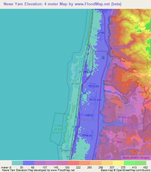 Newe Yam,Israel Elevation Map