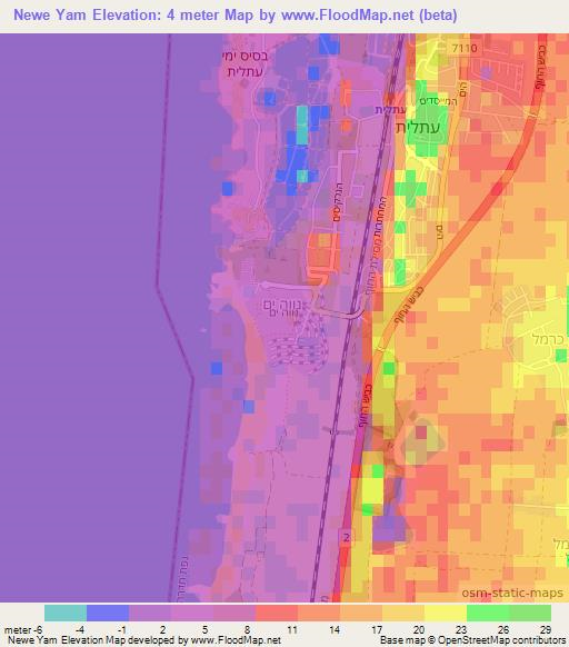 Newe Yam,Israel Elevation Map