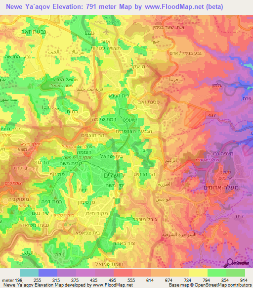 Newe Ya`aqov,Israel Elevation Map