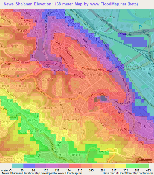 Newe Sha'anan,Israel Elevation Map