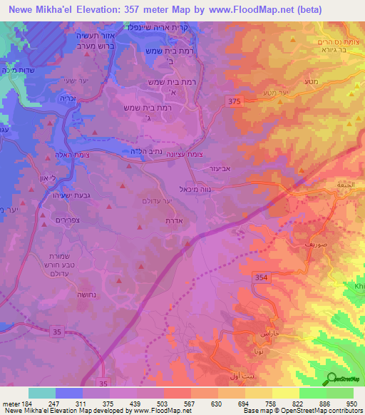 Newe Mikha'el,Israel Elevation Map