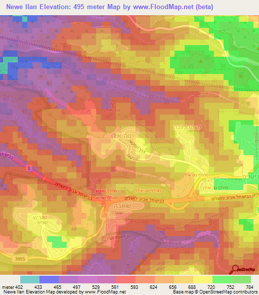 Newe Ilan,Israel Elevation Map