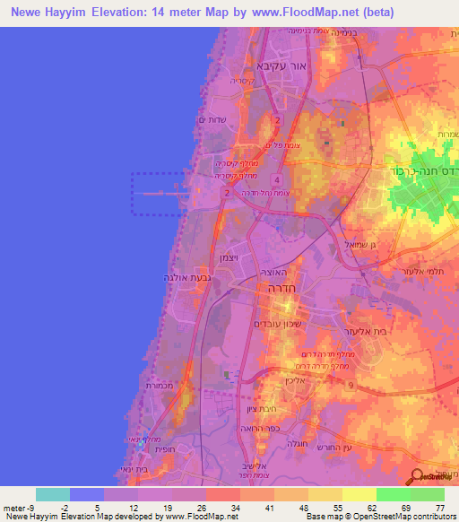 Newe Hayyim,Israel Elevation Map