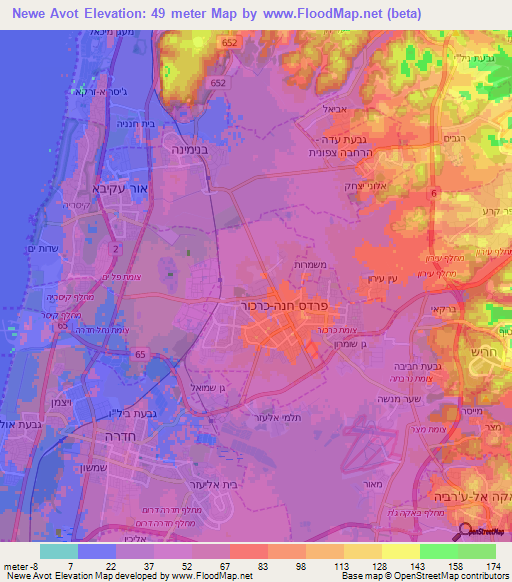 Newe Avot,Israel Elevation Map