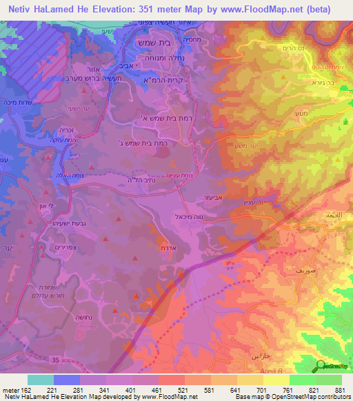 Netiv HaLamed He,Israel Elevation Map