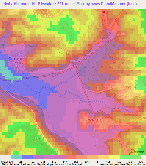 Netiv HaLamed He,Israel Elevation Map