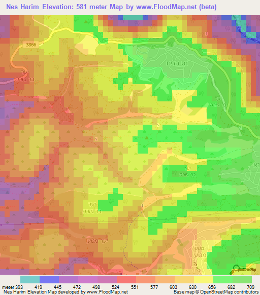 Nes Harim,Israel Elevation Map