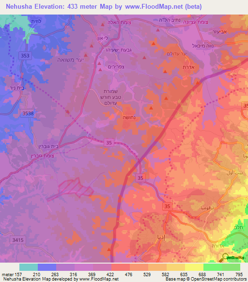Nehusha,Israel Elevation Map