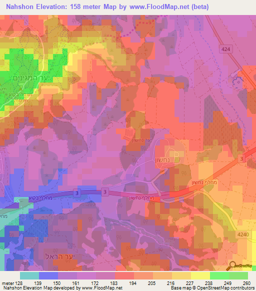 Nahshon,Israel Elevation Map