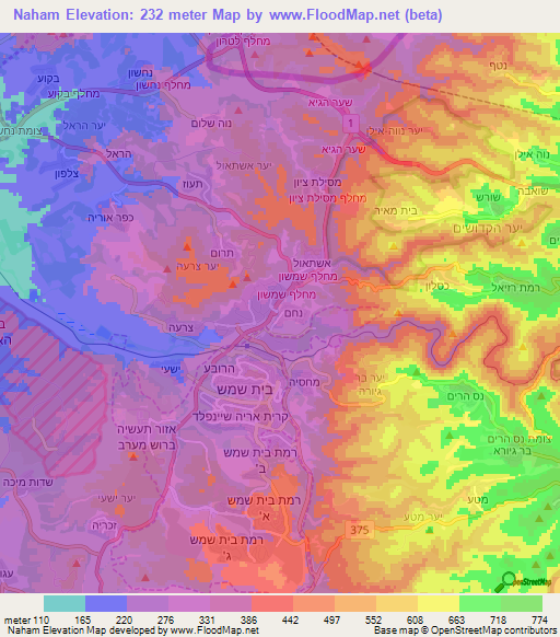 Naham,Israel Elevation Map