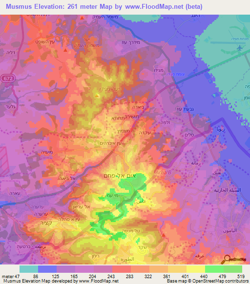 Musmus,Israel Elevation Map