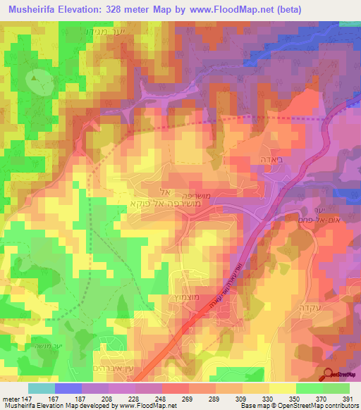 Musheirifa,Israel Elevation Map