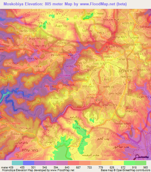 Moskobiya,Israel Elevation Map