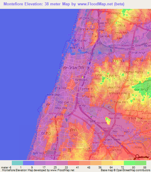 Montefiore,Israel Elevation Map