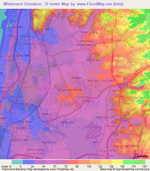 Mishmarot,Israel Elevation Map