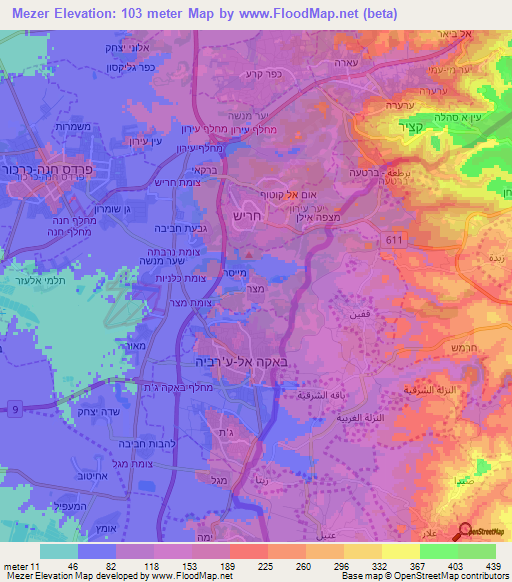 Mezer,Israel Elevation Map
