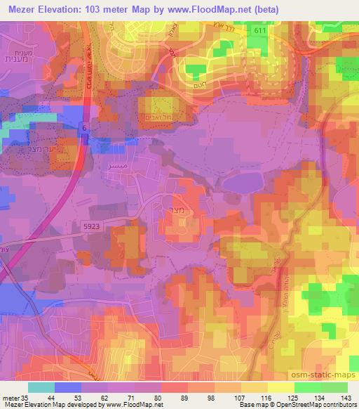 Mezer,Israel Elevation Map