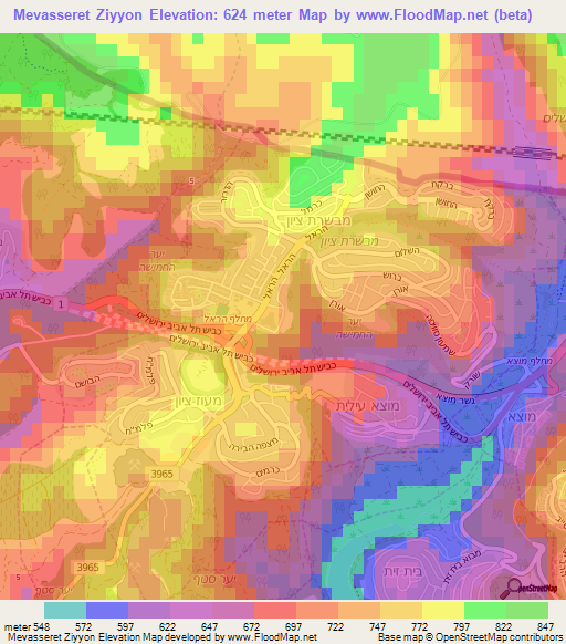 Mevasseret Ziyyon,Israel Elevation Map