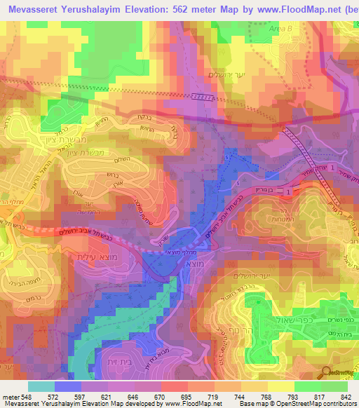 Mevasseret Yerushalayim,Israel Elevation Map