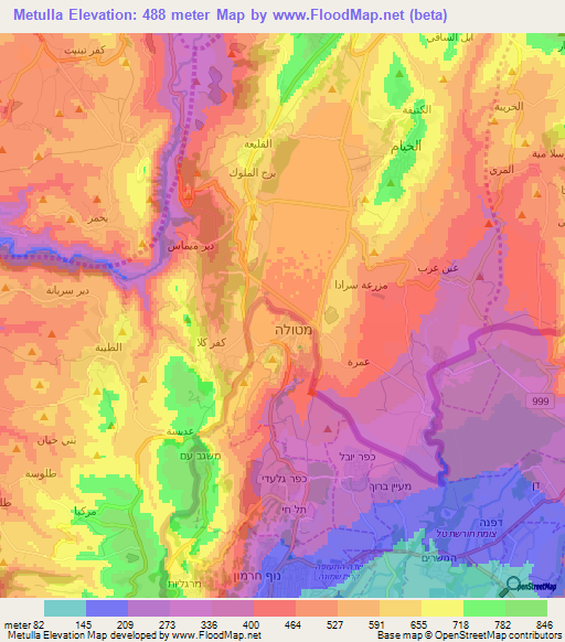 Metulla,Israel Elevation Map