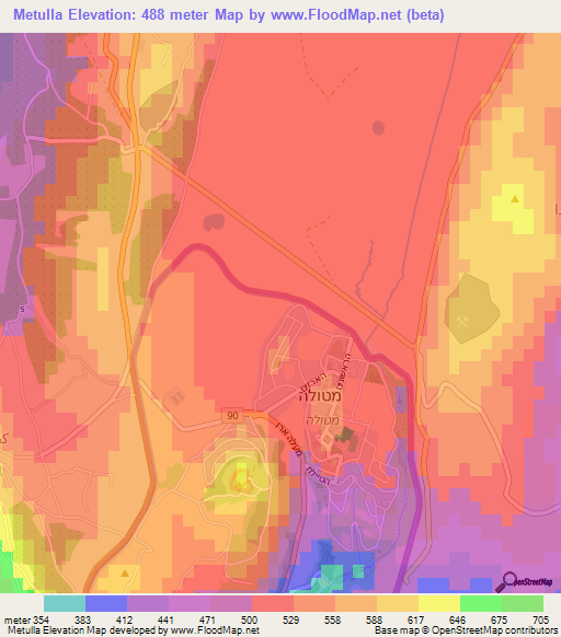 Metulla,Israel Elevation Map