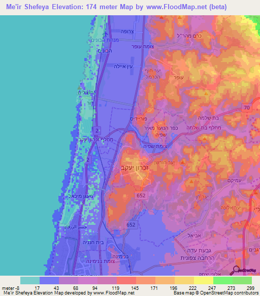 Me'ir Shefeya,Israel Elevation Map