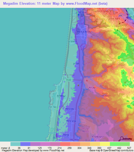 Megadim,Israel Elevation Map