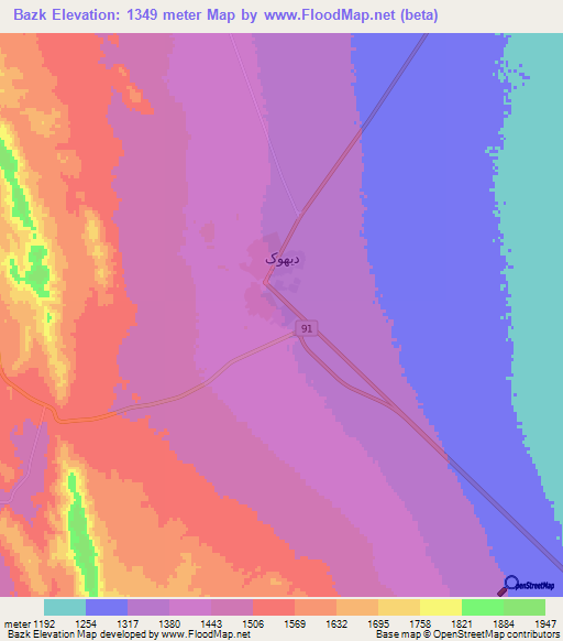 Bazk,Iran Elevation Map